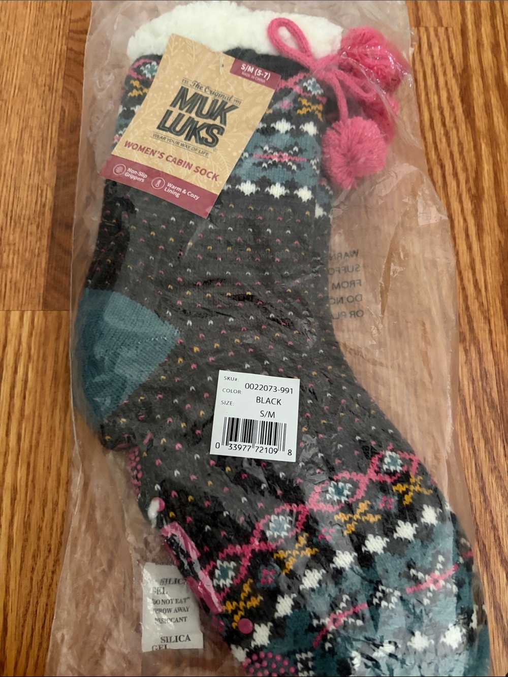 Muk Luks Women's Cabin Socks - Black with Pink and Teal Accents